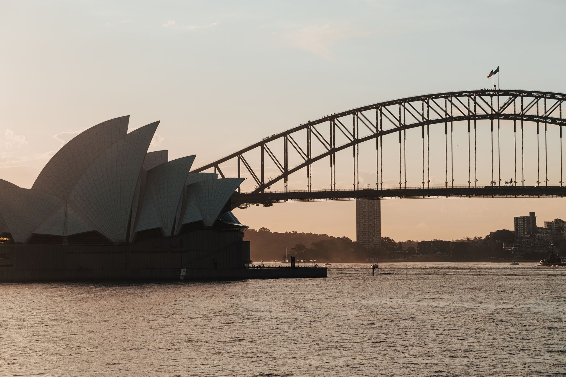 Sydney Harbour Bridge and Sydney Opera House at sunset, Australia